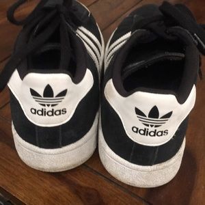 Adidas black suede tennis shoes